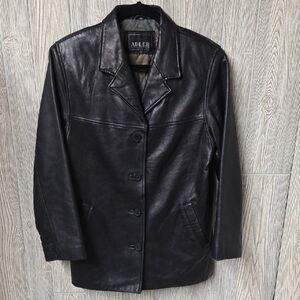 Adler Black Lambskin Soft Leather Coat Vintage 90s Womens Size Small